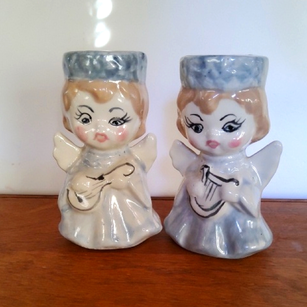Vintage 1950s Glazed Porcelain Angles Figurines